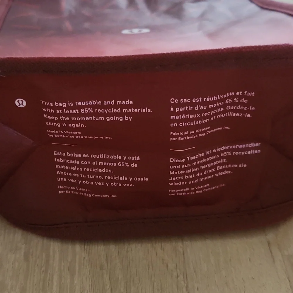 Lululemon Athletica Ombre Red Small Tote Bag With Fabric Straps And Snap Closure